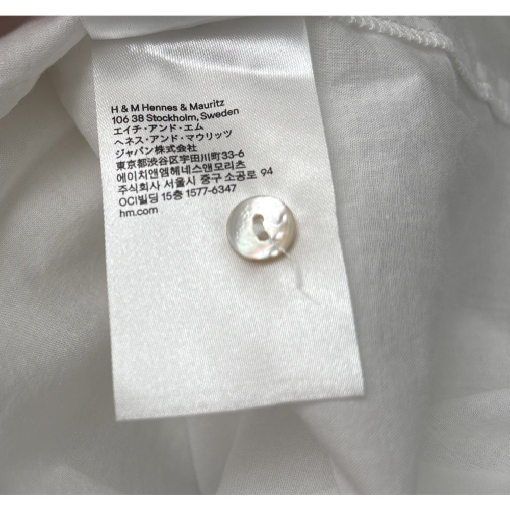 H&M Popover White Top Size 4 Cotton Pirate Poet Renaissance Relaxed Coastal Chic - Picture 8 of 11